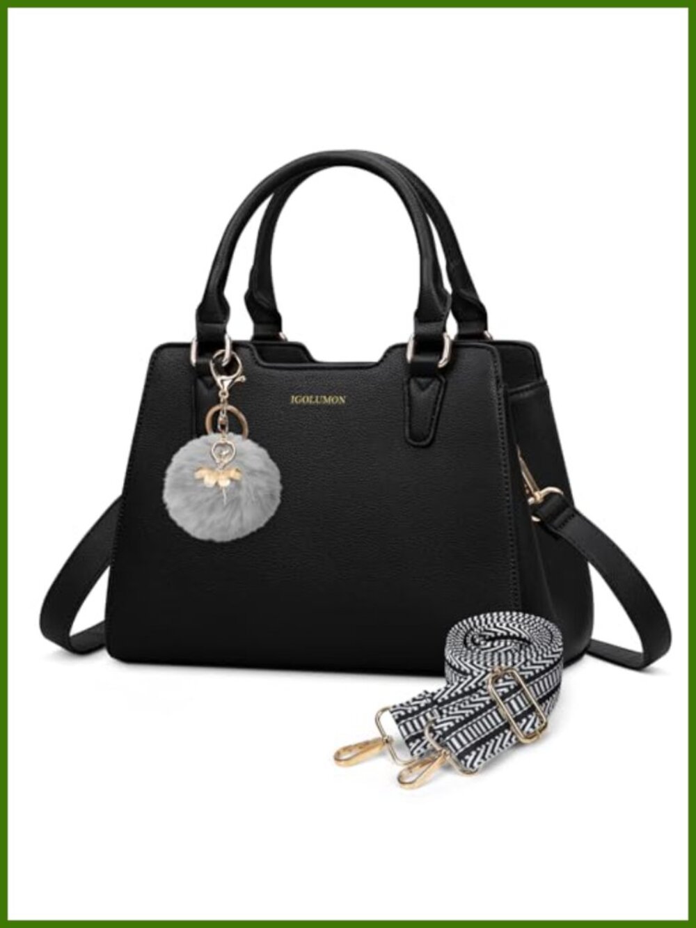 Women's PU Vegan Leather Satchel Top Handle Tote Purse with Pompom